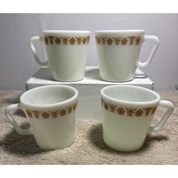 Pyrex Butterfly Gold Coffee Cups Mugs set of 4 - Picture 3 of 9